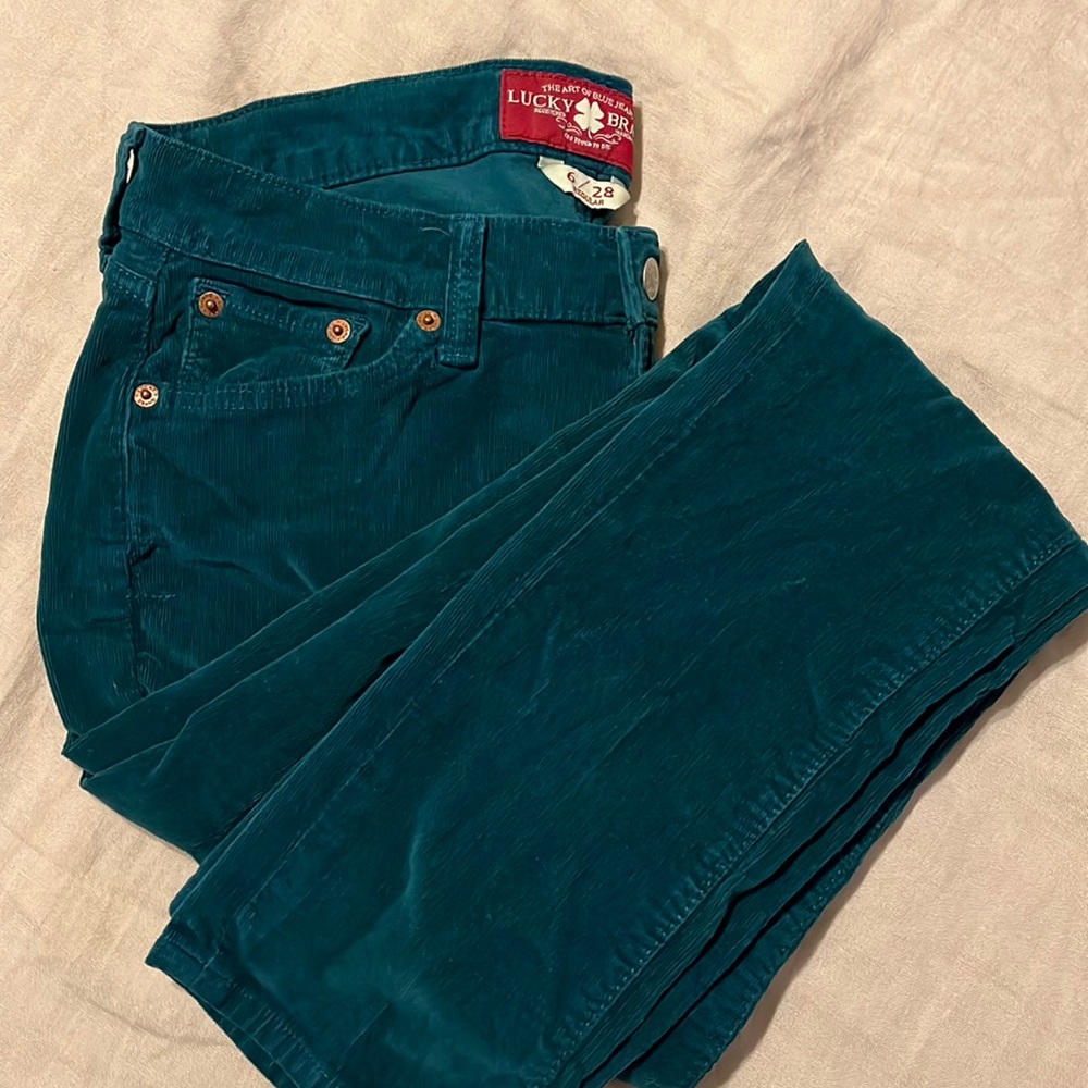 Lucky Brand Zoe Skinny emerald green corduroy pants